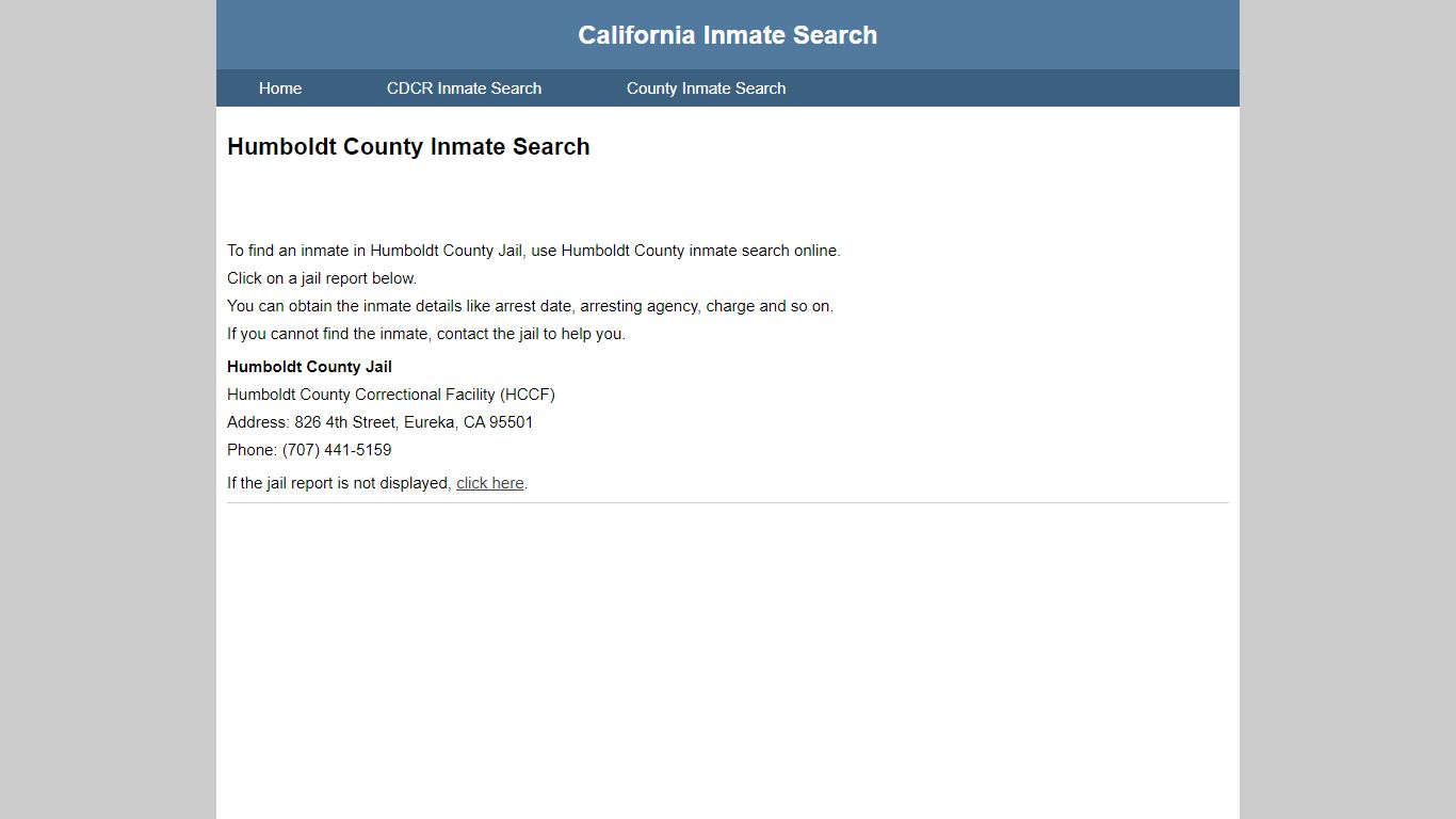 Humboldt County Inmate Search
