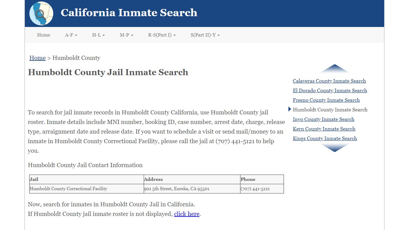 Humboldt County Jail Inmate Search